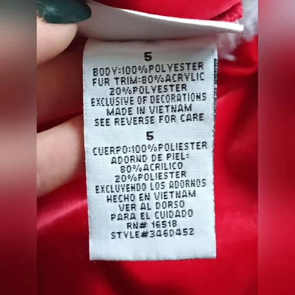 Youngland Red Velvet Christmas Dress with White Trim Size 5 - Picture 5 of 5